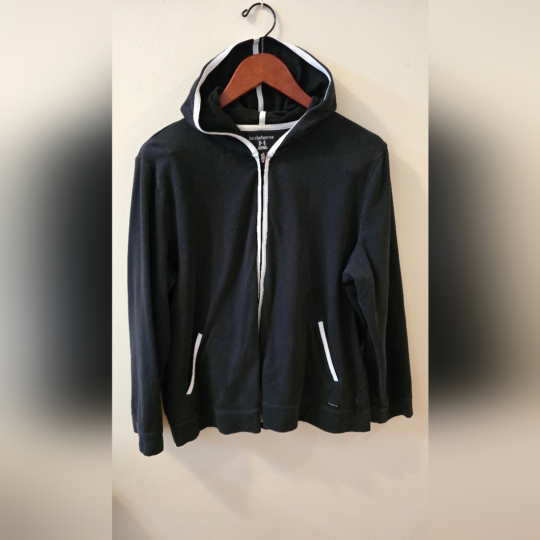 Liz Claiborne Black Zip-Up Sweater With White Accents